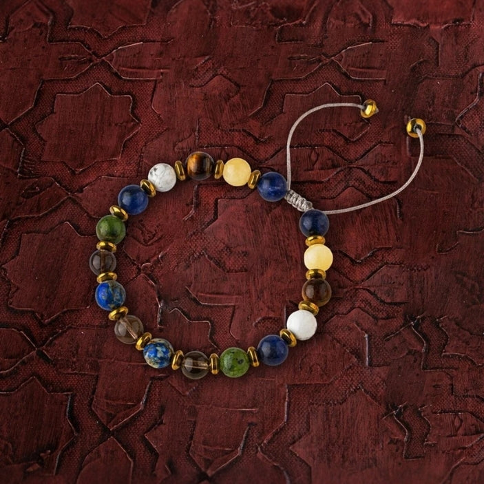 Öğrenci Başarı Bilekliği Sodalit-lapis Lazuli-havlit-kaplan Gözü-yeşim-kalsit-hematit Doğal Taş