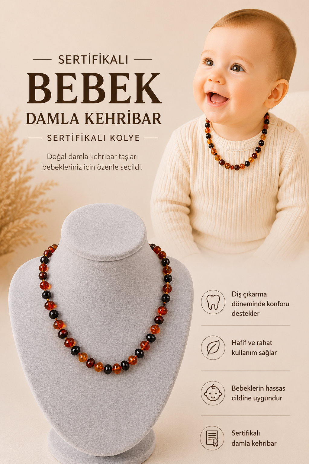 Bebek Damla Kehribar Sertifikalı Kolye 201831