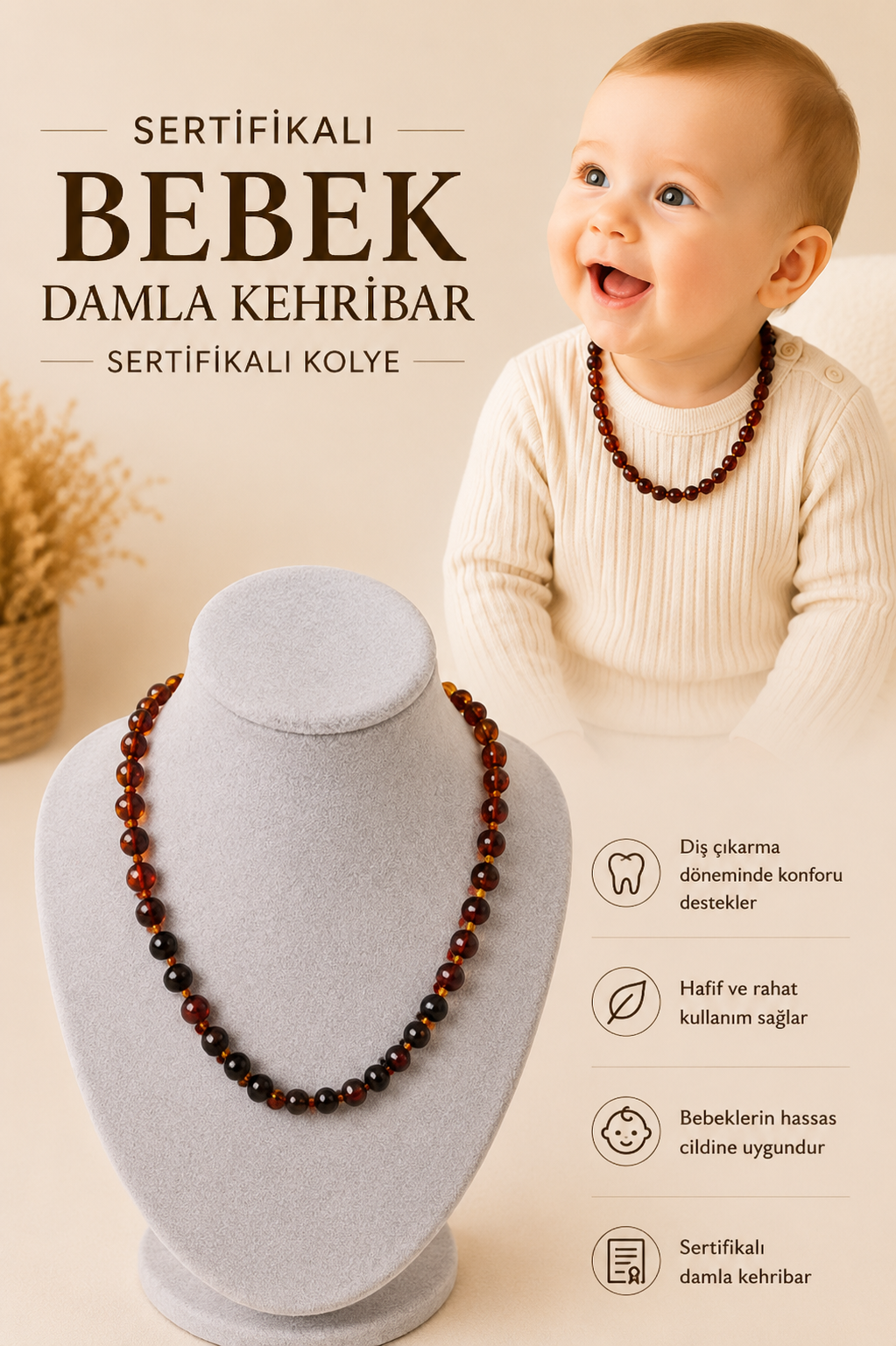 Bebek Damla Kehribar Sertifikalı Kolye 201833