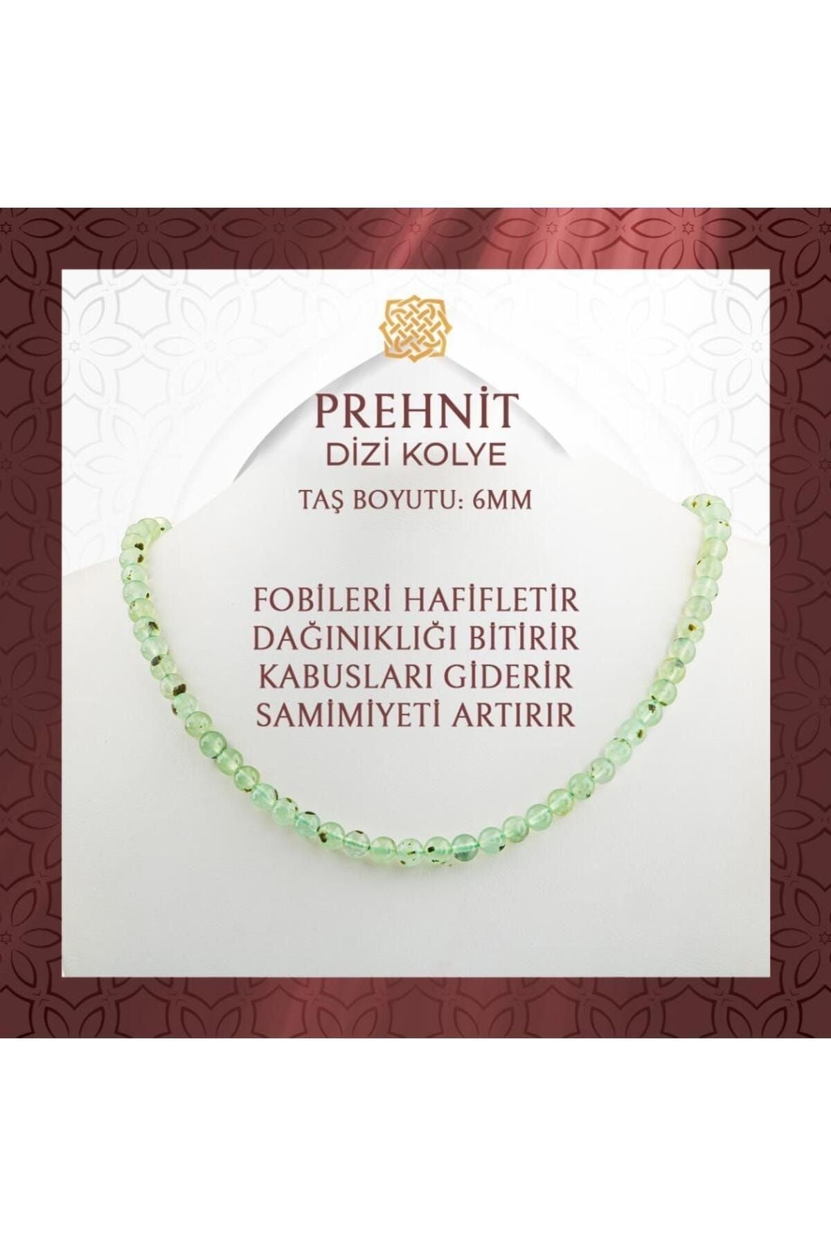 Prehnit 6 mm Dizi Doğal Taş Kolye - 54cm