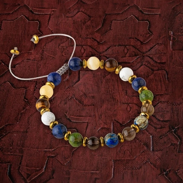 Öğrenci Başarı Bilekliği Sodalit-lapis Lazuli-havlit-kaplan Gözü-yeşim-kalsit-hematit Doğal Taş