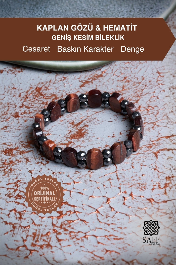 Kaplan Gözü & Hematit Geniş Kesim Bileklik