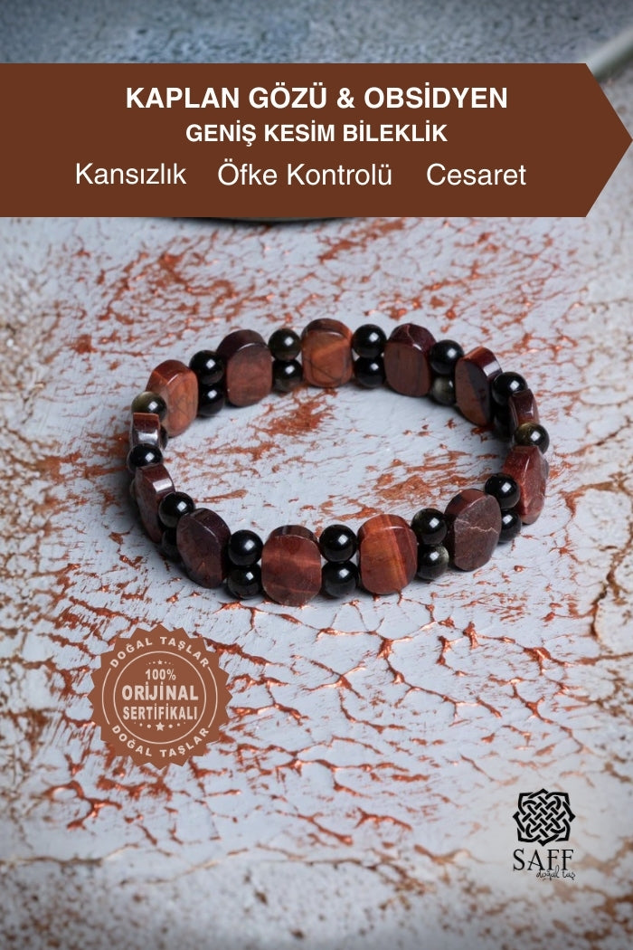 Kaplan Gözü & Obsidyen Geniş Kesim Bileklik