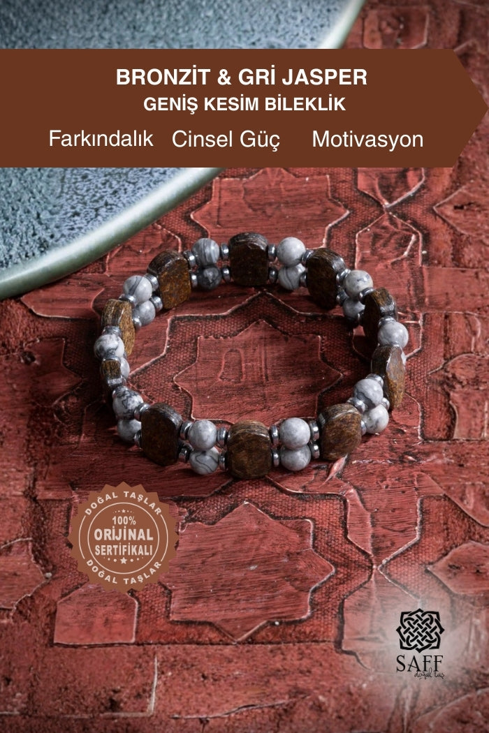 Bronzit & Jasper & Hematit Geniş Kesim Bileklik