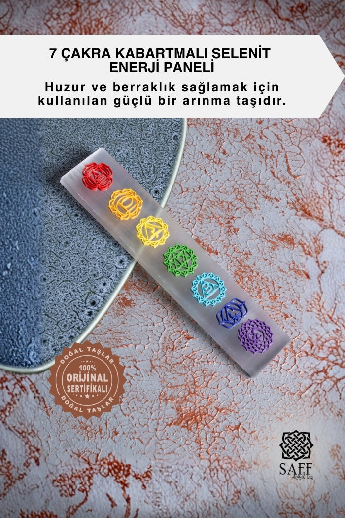7 Çakra Kabartmalı Selenit Enerji Paneli