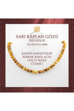 Sarı Kaplan Gözü 8 mm Dizi Doğal Taş Kolye - 54cm