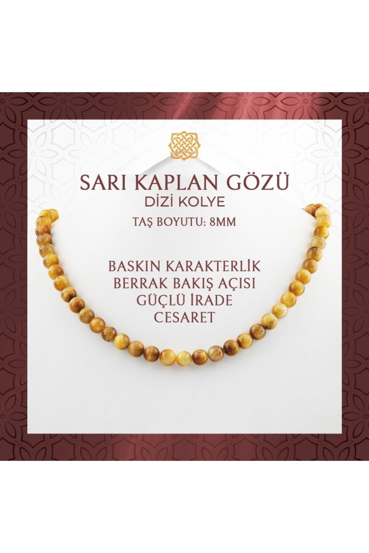 Sarı Kaplan Gözü 8 mm Dizi Doğal Taş Kolye - 54cm