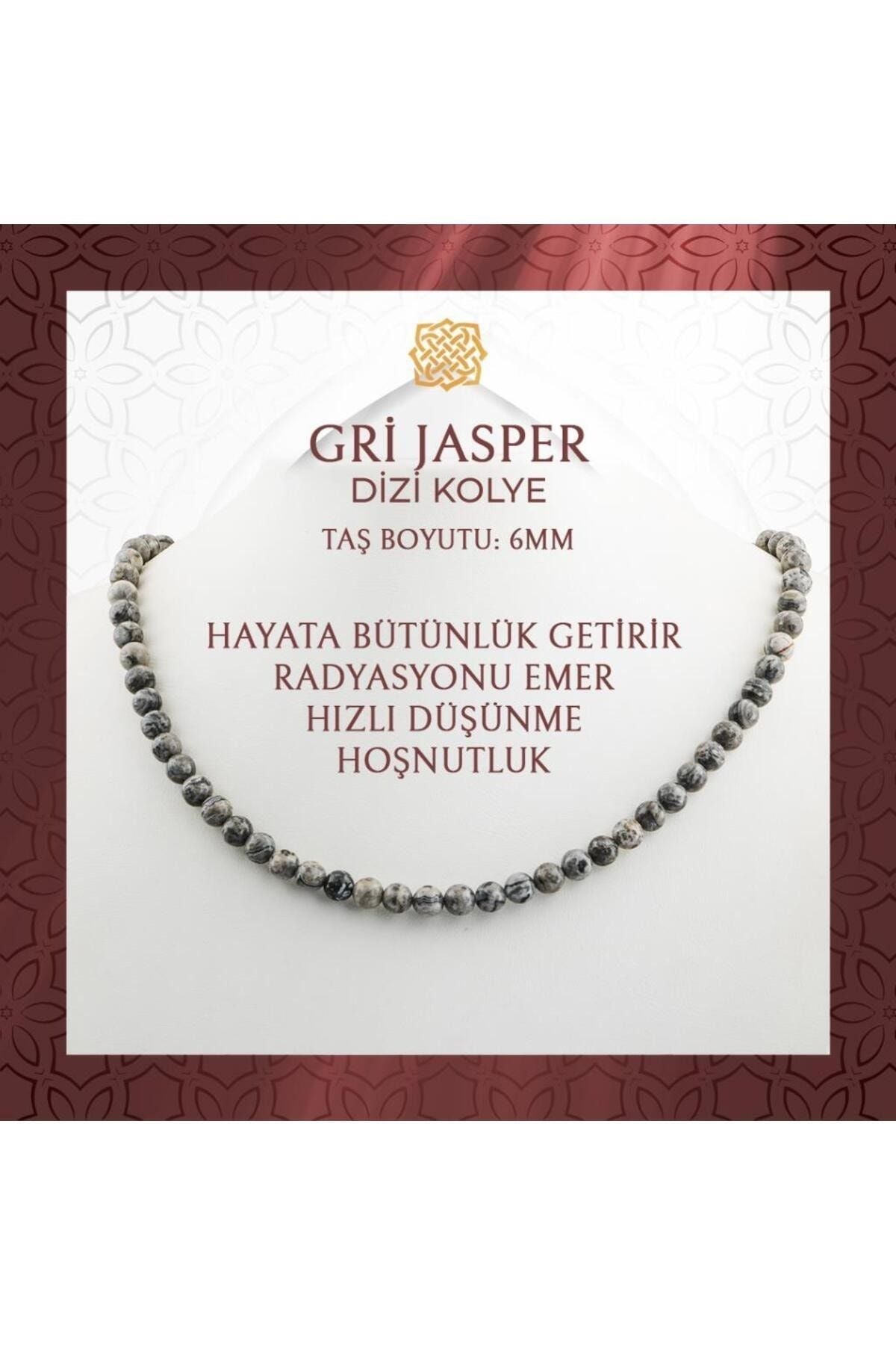 Gri Jasper 6 mm Dizi Doğal Taş Kolye - 54cm