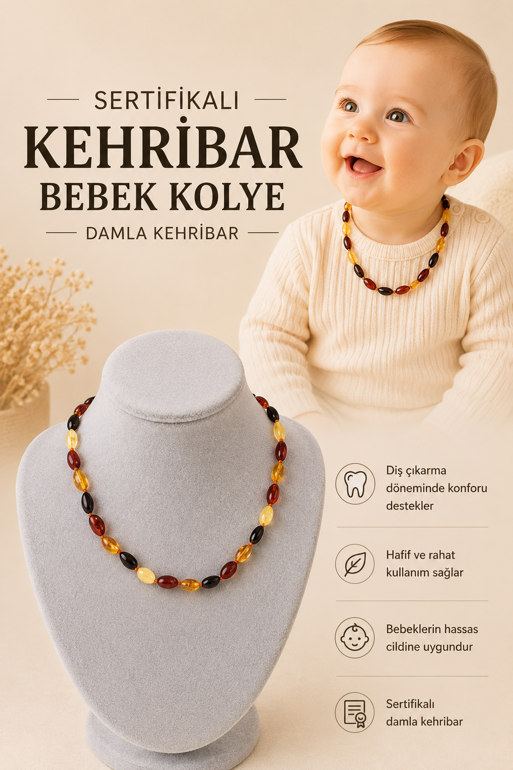 Kehribar Bebek Kolye Damla Kehribar 201609
