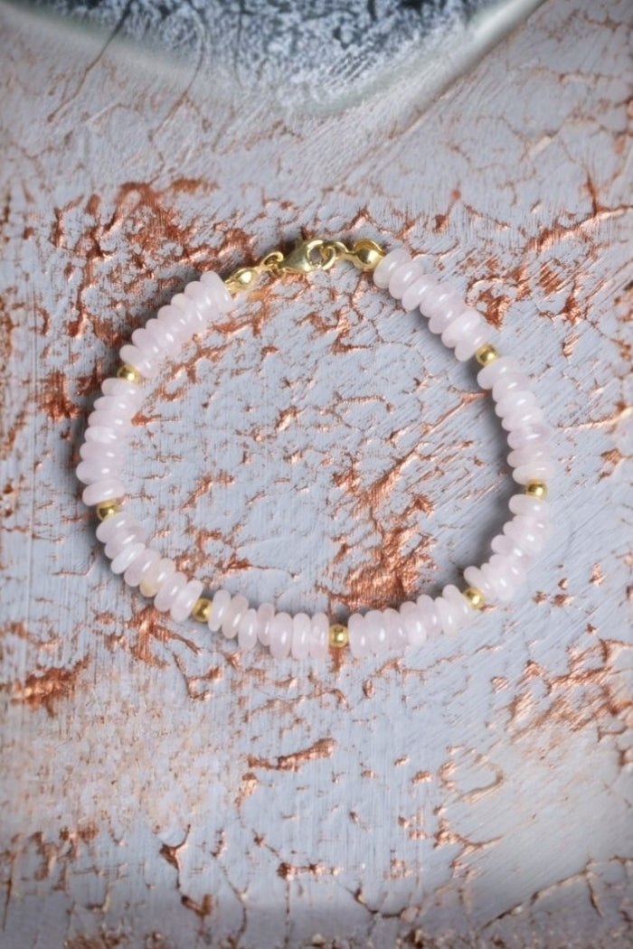 Pembe Kuvars & Hematit Gümüş Kapama Bileklik