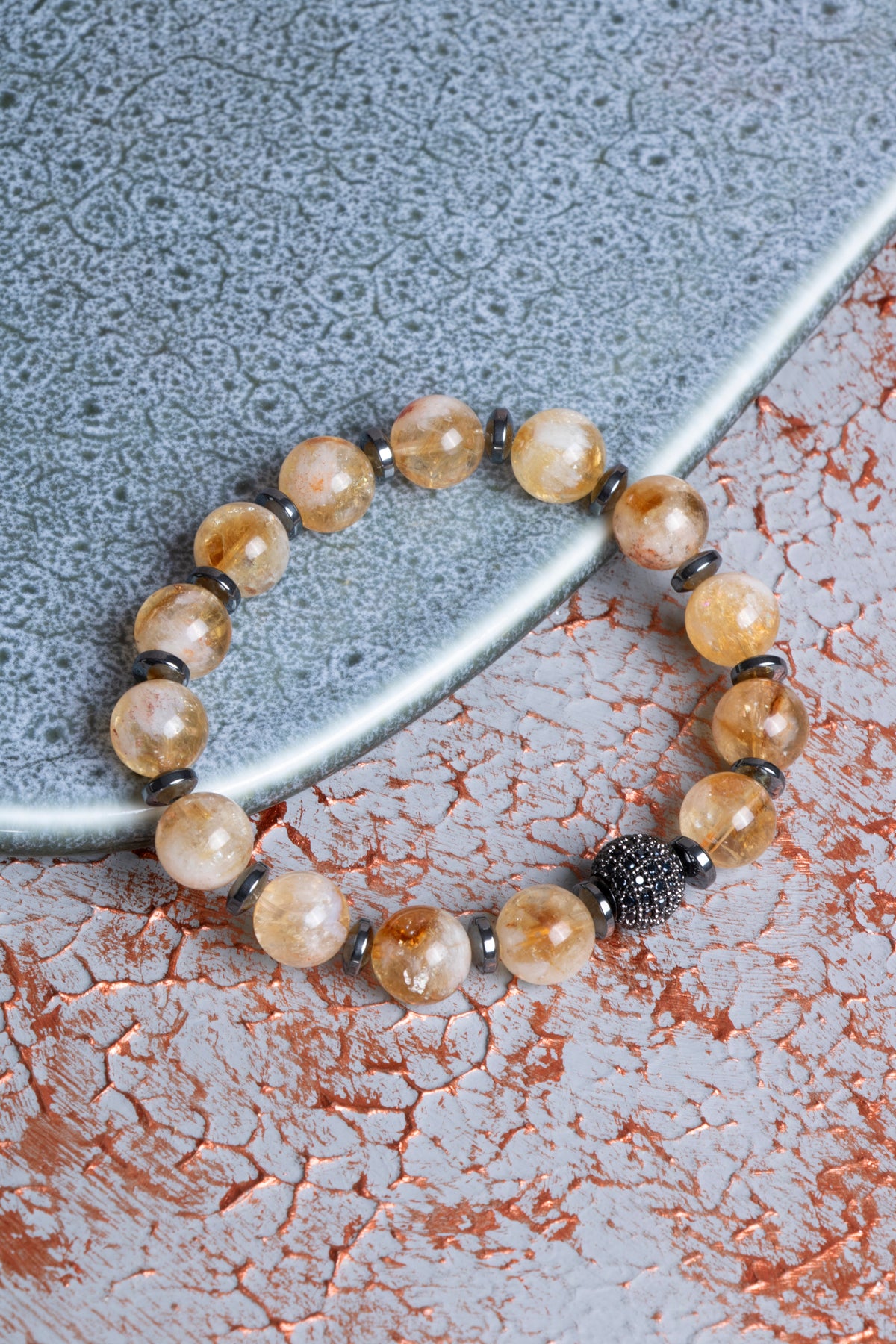 AA Kalite Sitrin &amp; Hematit &amp; Zirkon Aparat Bileklik 10mm