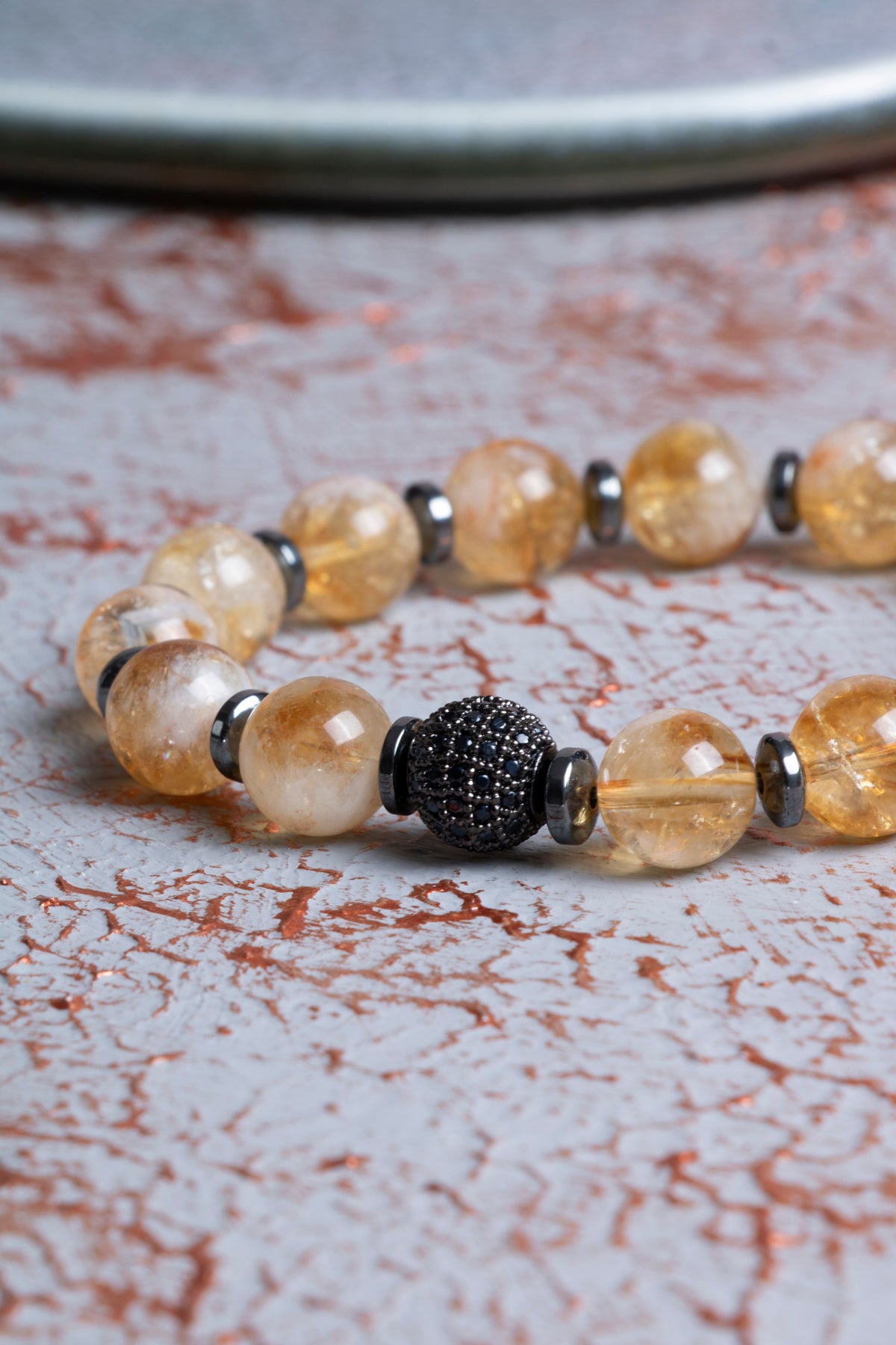 AA Kalite Sitrin &amp; Hematit &amp; Zirkon Aparat Bileklik 10mm