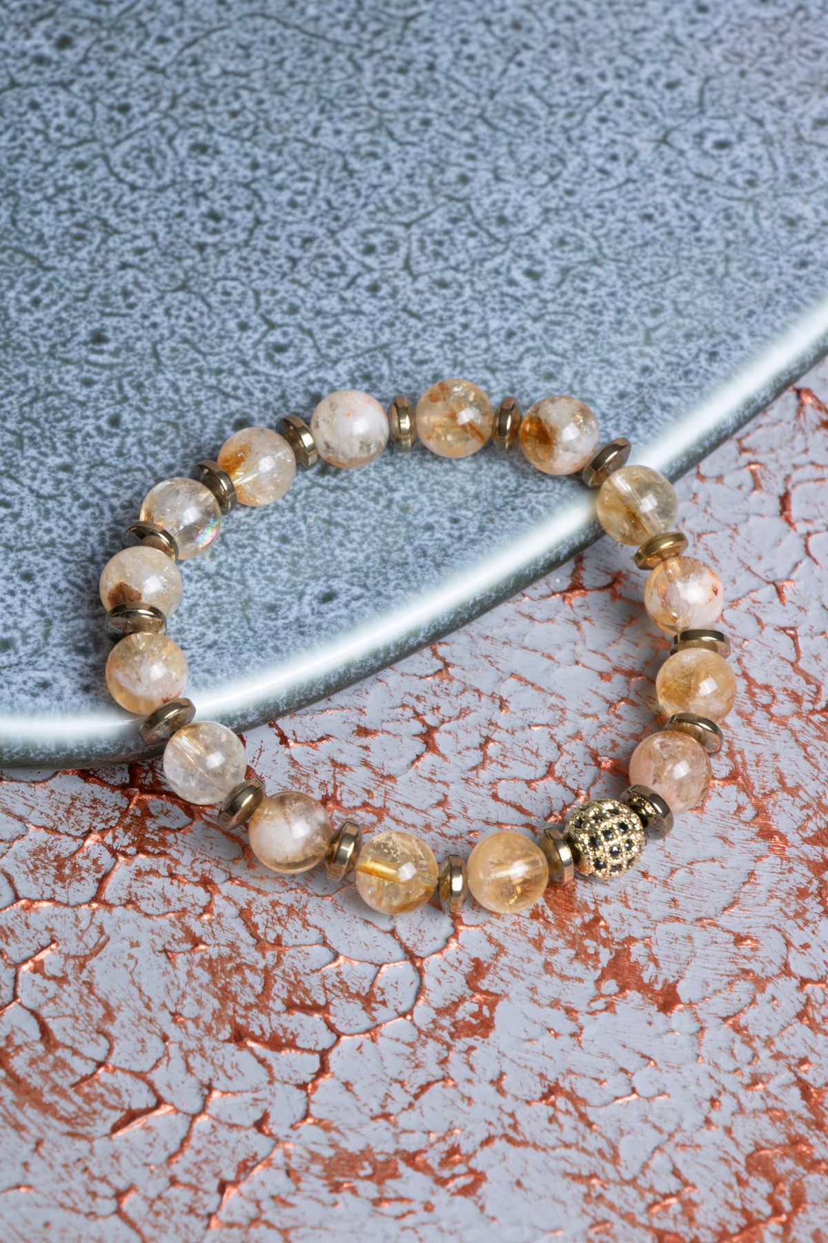 AA Kalite Sitrin &amp; Hematit &amp; Zirkon Aparatlı Bileklik 8mm 1