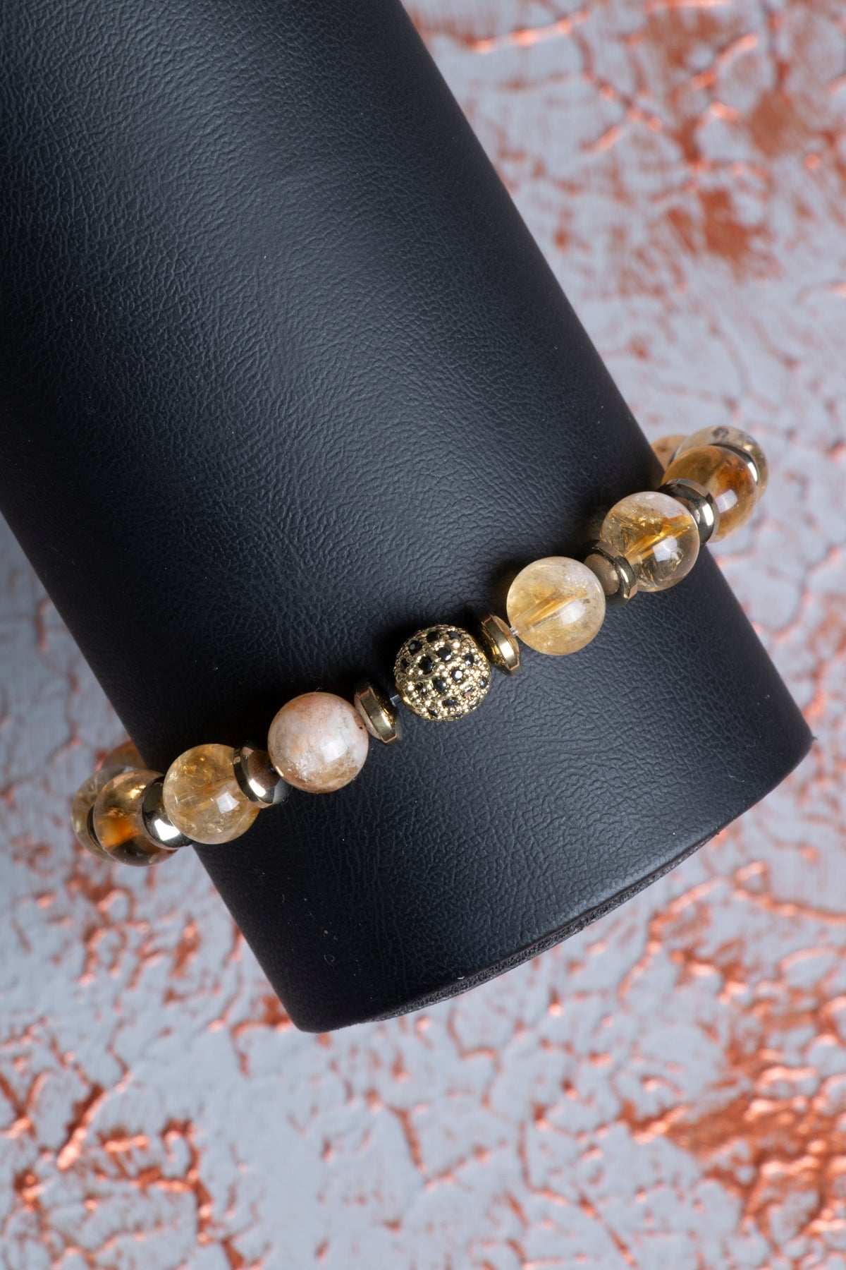 AA Kalite Sitrin &amp; Hematit &amp; Zirkon Aparatlı Bileklik 8mm 1