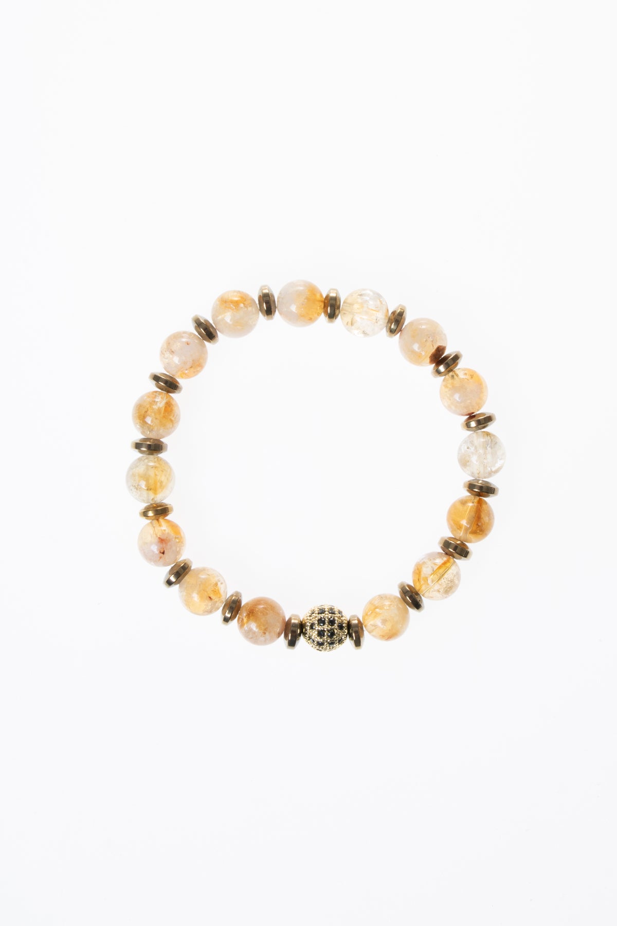 AA Kalite Sitrin &amp; Hematit &amp; Zirkon Aparatlı Bileklik 8mm 1