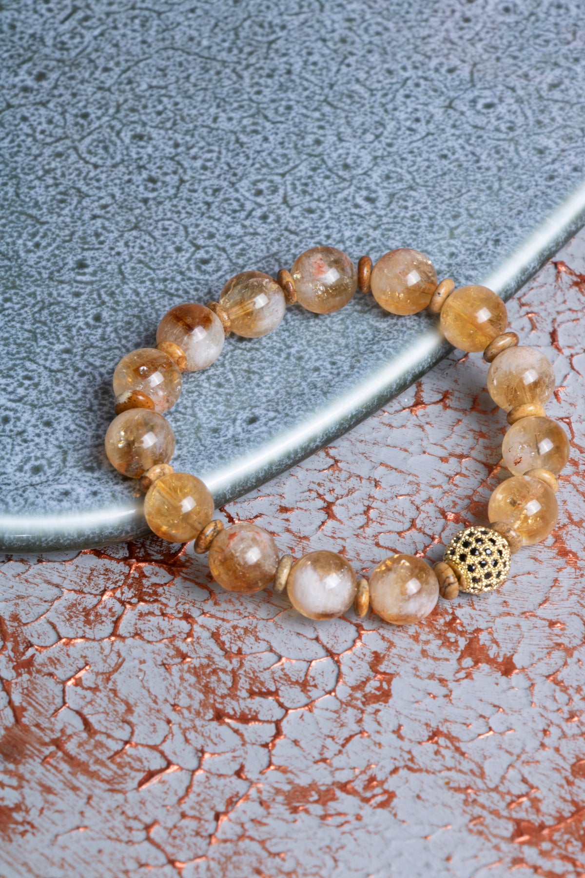 AA Kalite Sitrin &amp; Jasper &amp; Zirkon Aparatlı Bileklik 10mm