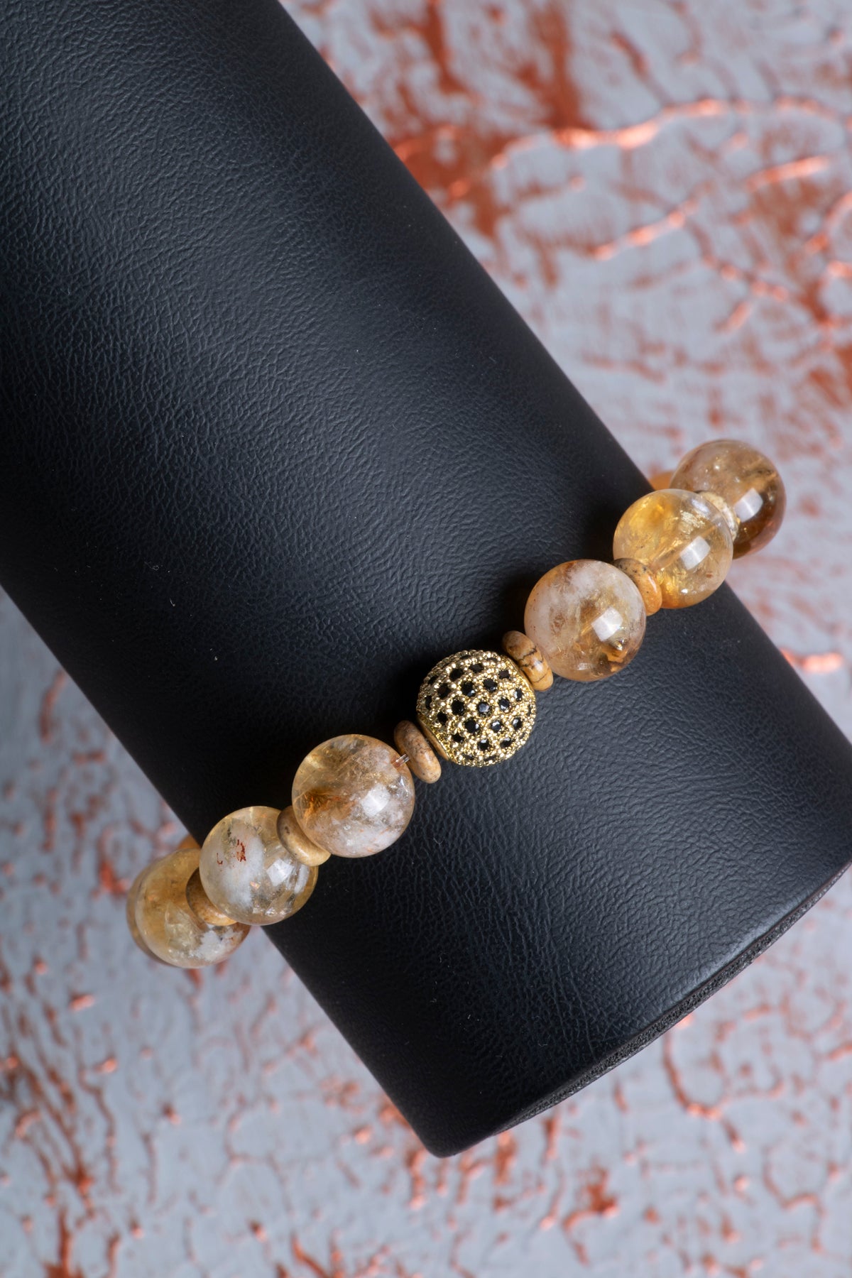 AA Kalite Sitrin &amp; Jasper &amp; Zirkon Aparatlı Bileklik 10mm