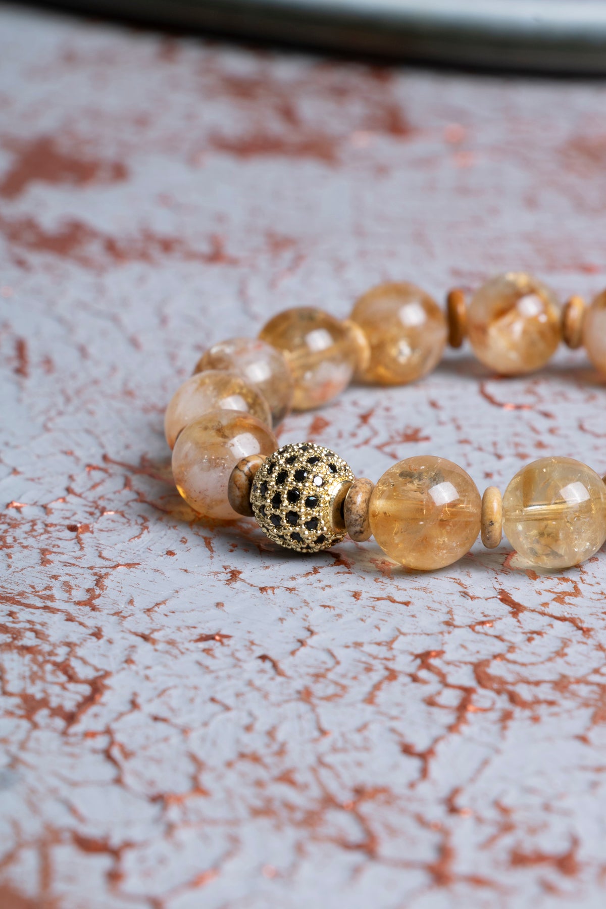 AA Kalite Sitrin &amp; Jasper &amp; Zirkon Aparatlı Bileklik 10mm