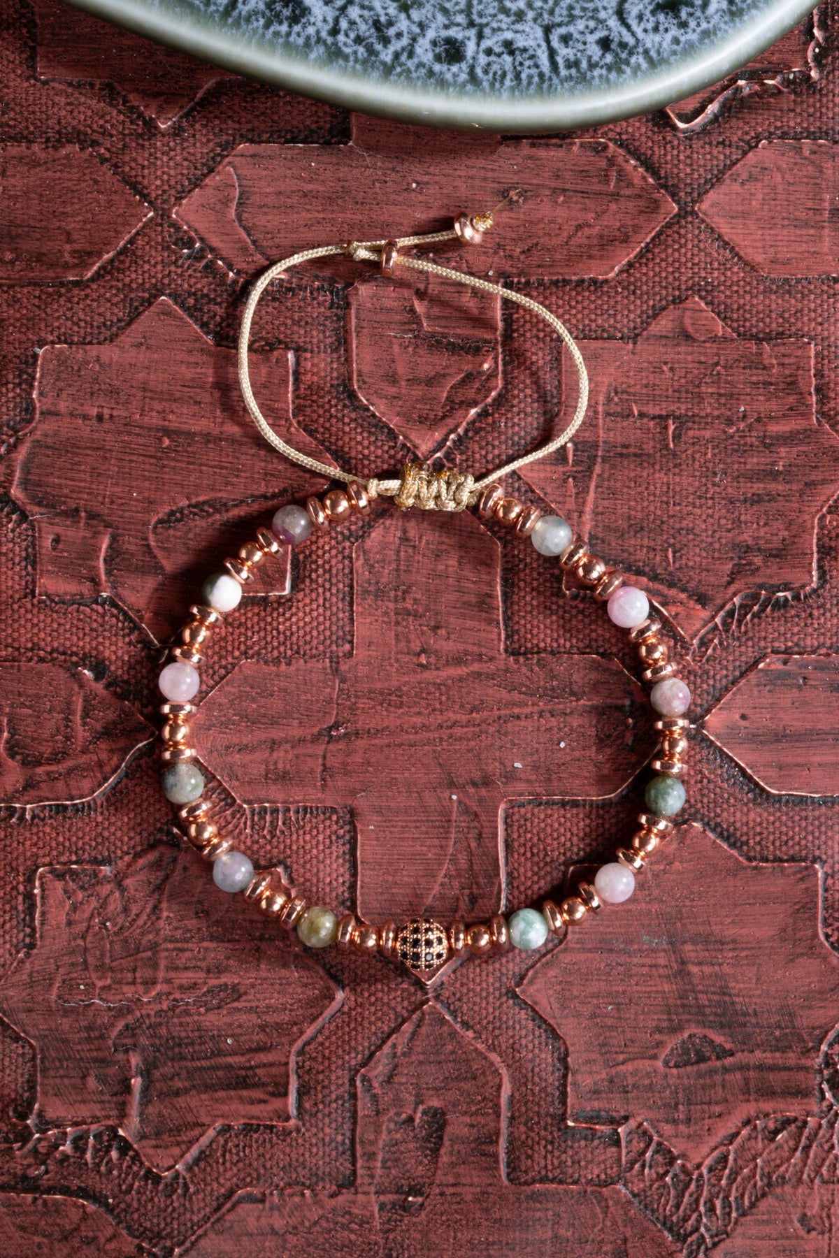 Akik &amp; Hematit &amp; Zirkon Aparat Doğal Taş Makrome Bileklik