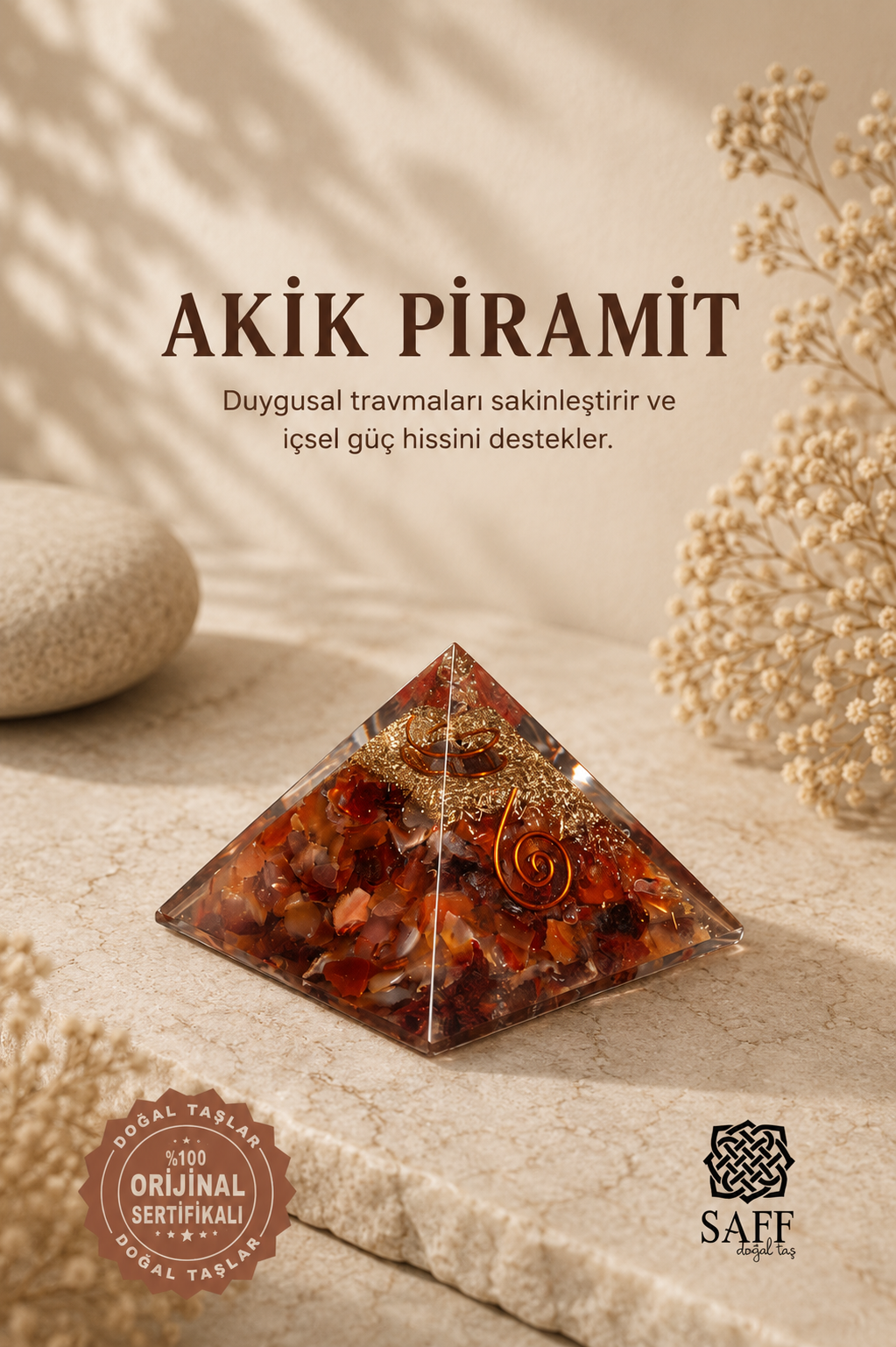 Sertifikalı Akik Piramit Obje