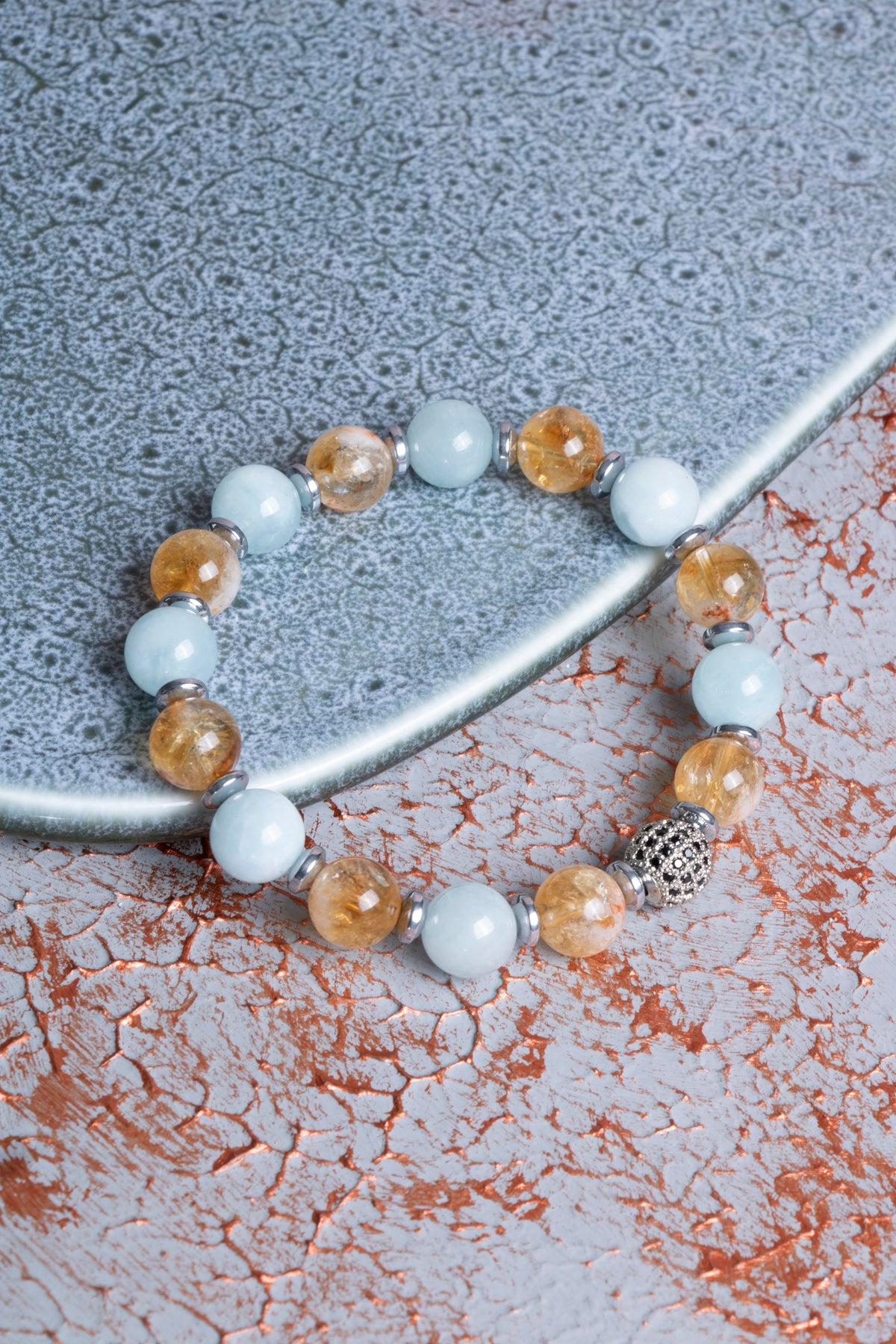 Akuamarin &amp; AA Kalite Sitrin &amp; Zirkon Aparat Bileklik