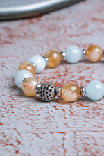 Akuamarin &amp; AA Kalite Sitrin &amp; Zirkon Aparat Bileklik