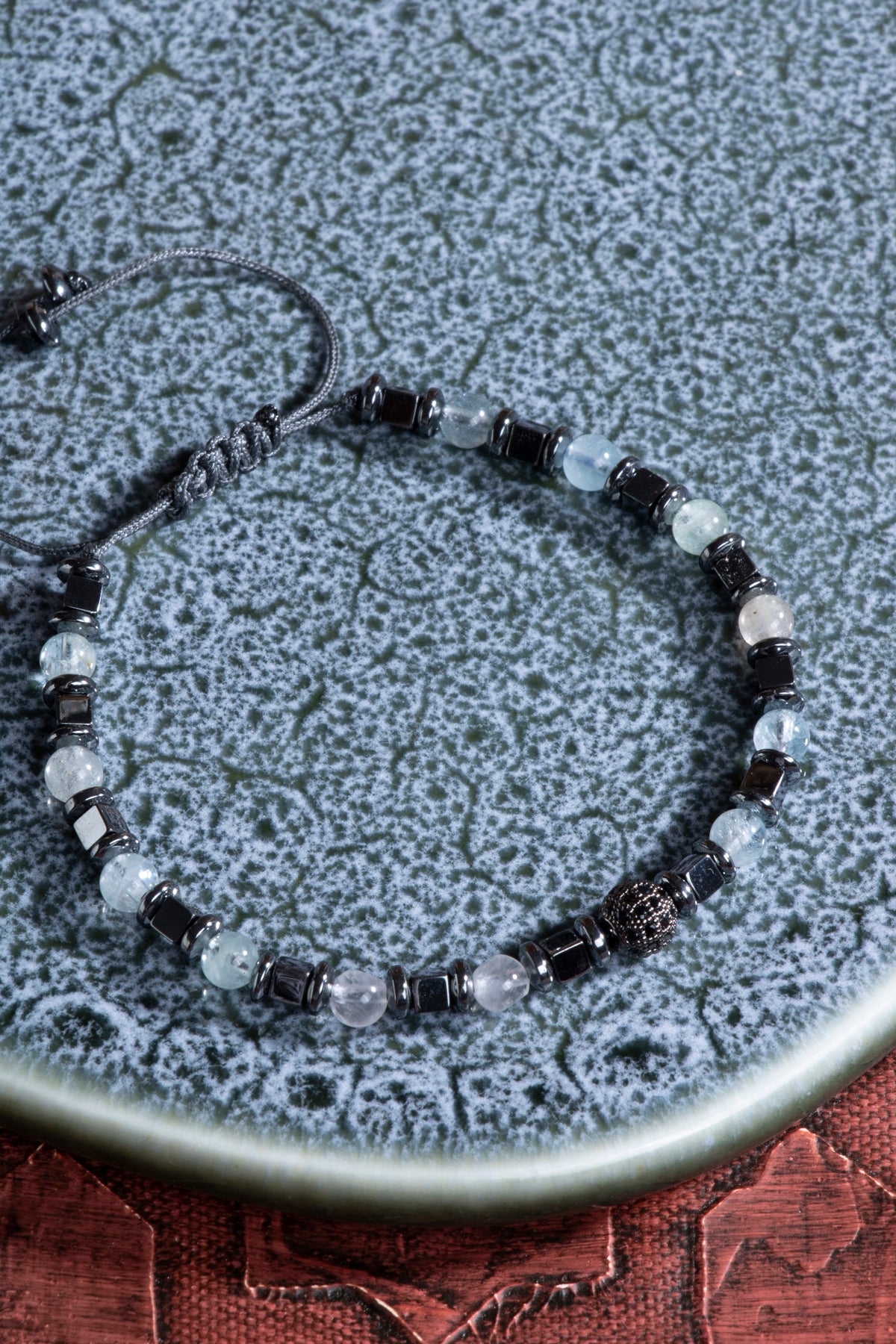 Akuamarin &amp; Hematit Doğal Taş Makrome Bileklik