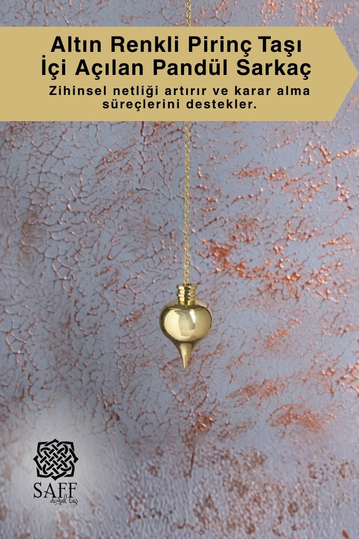 Altın Renkli Pirinç Taşı İçi Açılan Pandül Sarkaç