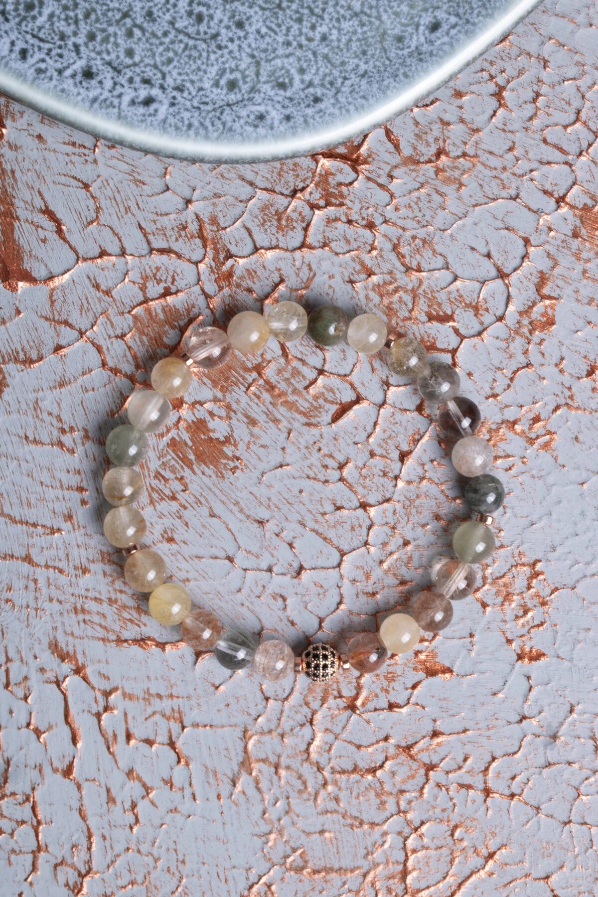 Altın Rutilli Kuvars &amp; Zirkon Aparatlı Bileklik 6mm 1