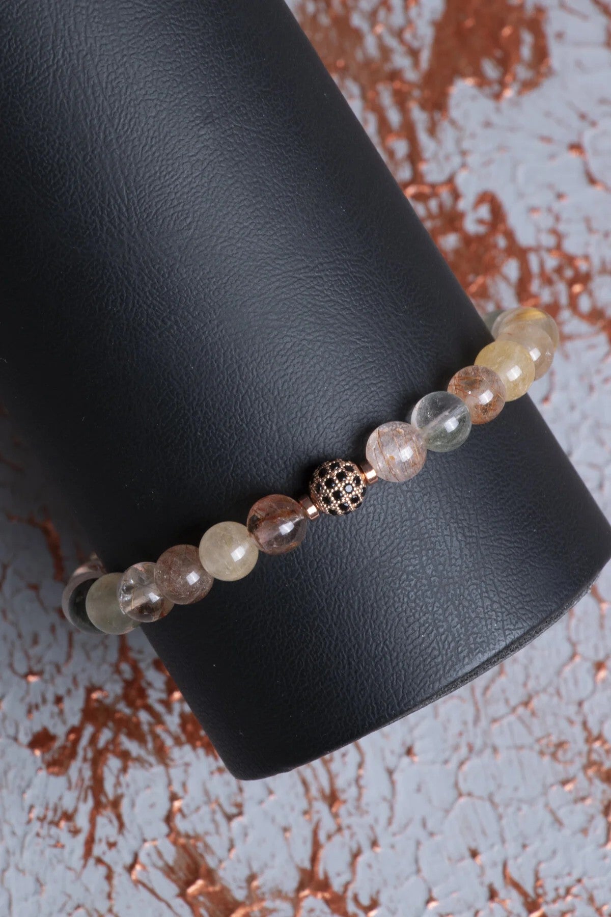 Altın Rutilli Kuvars &amp; Zirkon Aparatlı Bileklik 6mm 1