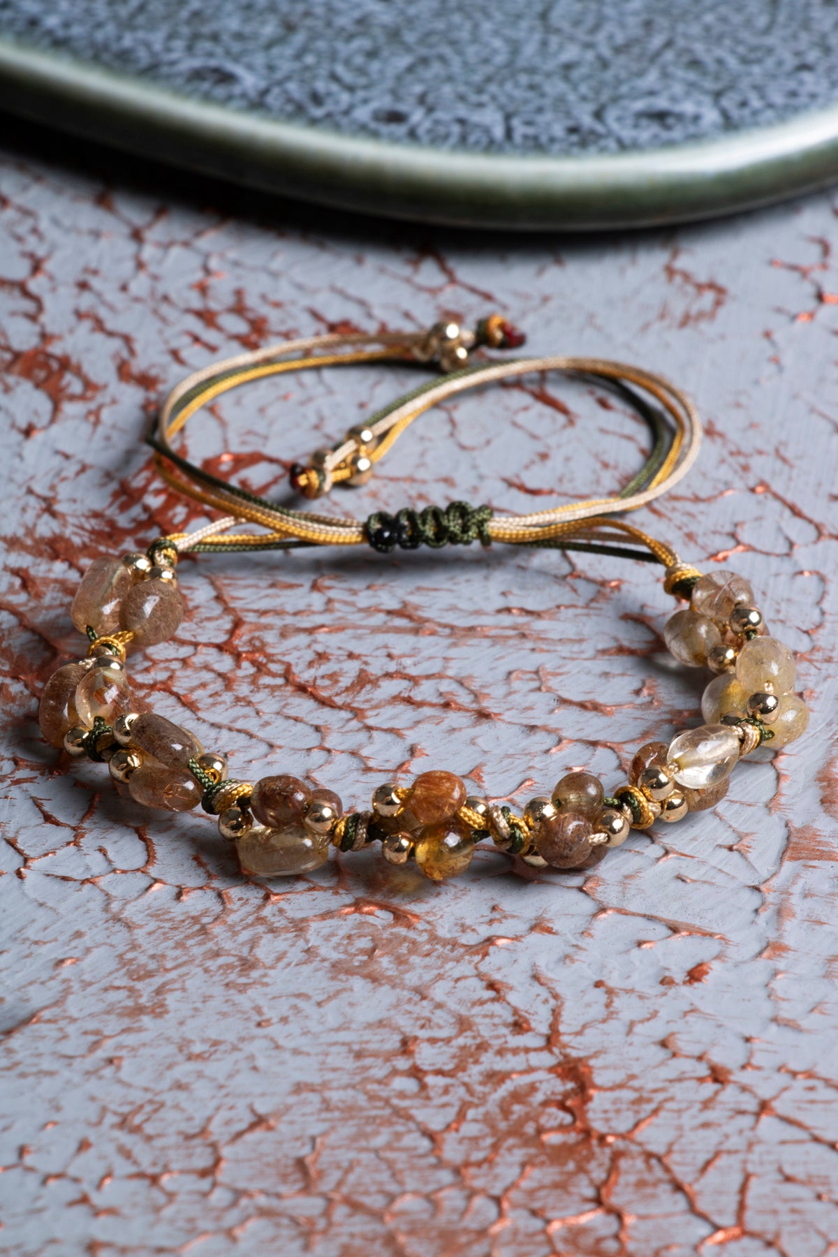 Altın Rutilli Kuvars A Kalite Natürel Taşlar Makrome Bileklik