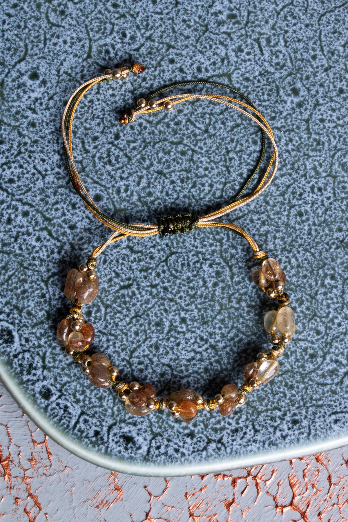 Altın Rutilli Kuvars A Kalite Natürel Taşlar Makrome Bileklik