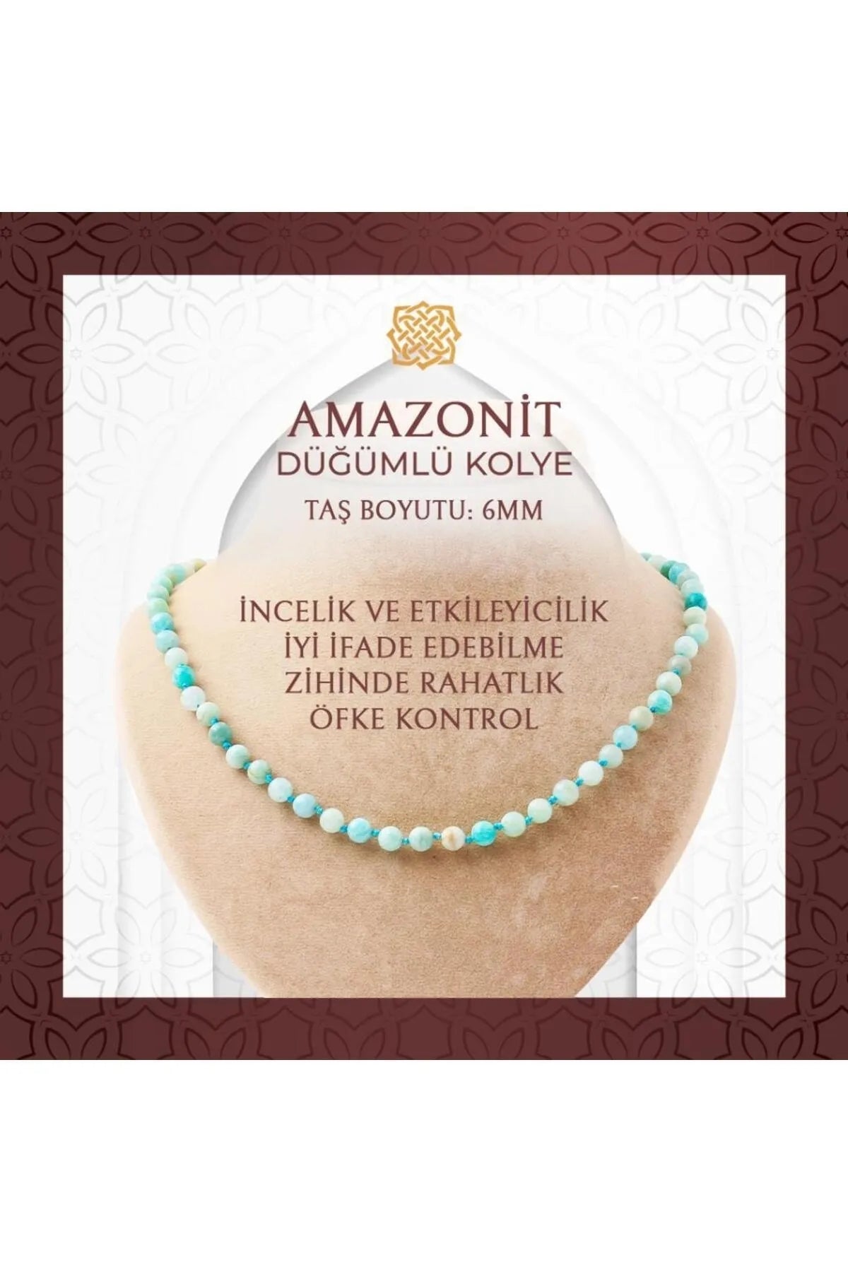 Amazonit 6 mm Düğümlü Doğal Taş Kolye