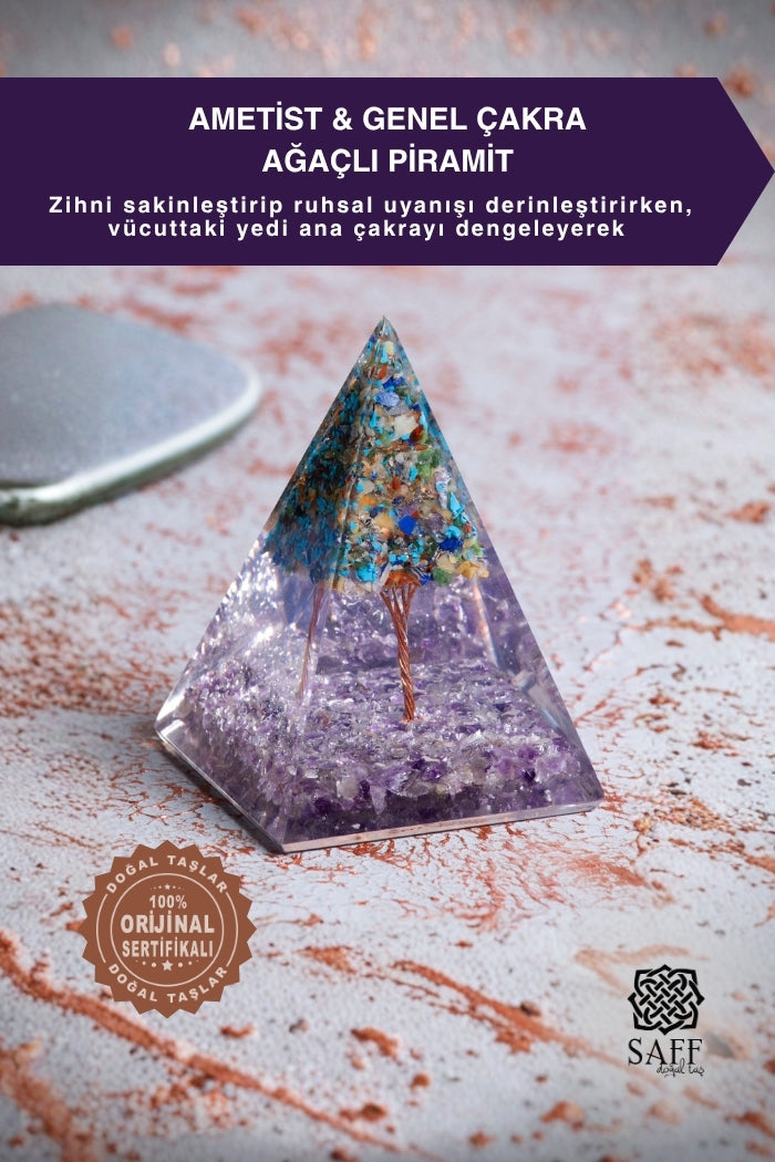 Ametist &amp; Genel Çakra Ağaçlı Piramit