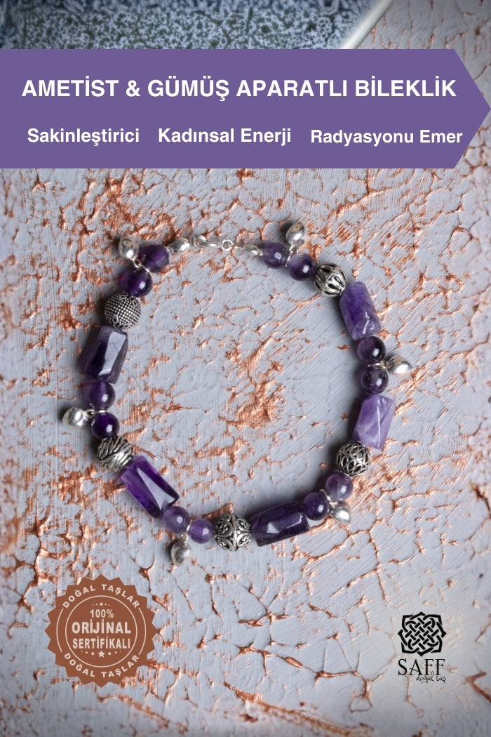 Ametist &amp; Gümüş Aparatlı Bileklik