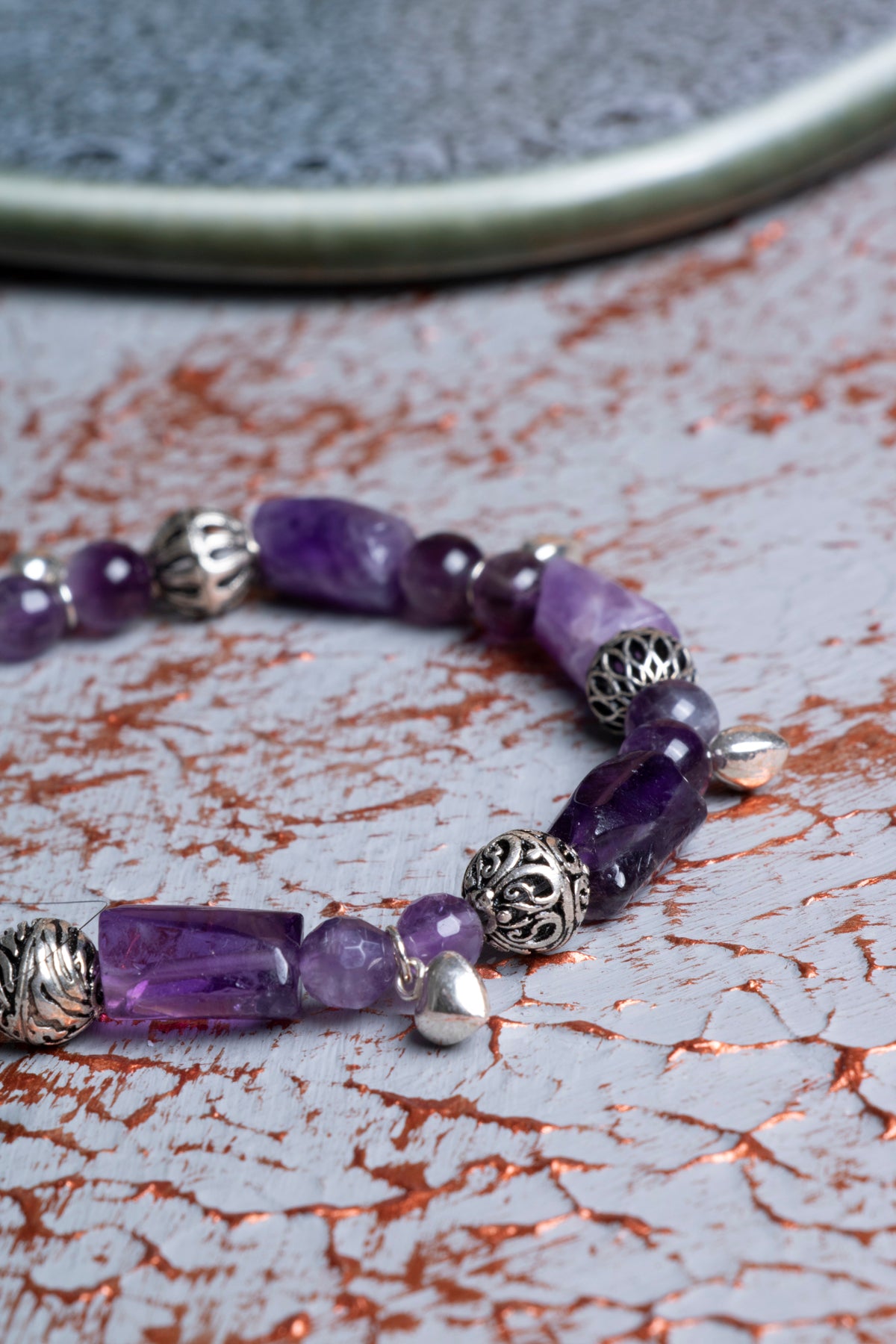 Ametist &amp; Gümüş Aparatlı Bileklik