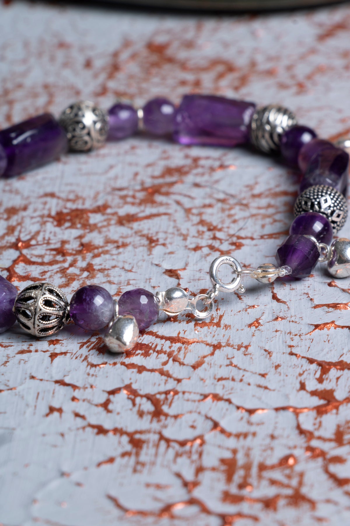 Ametist &amp; Gümüş Aparatlı Bileklik