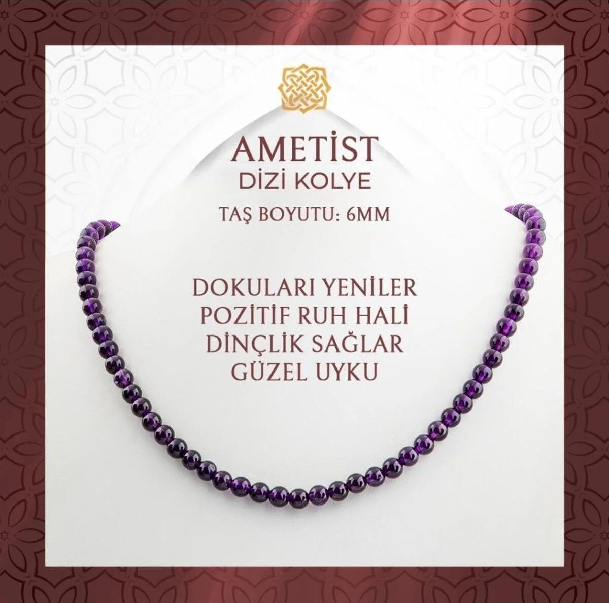 Ametist 6 mm Dizi Doğal Taş Kolye