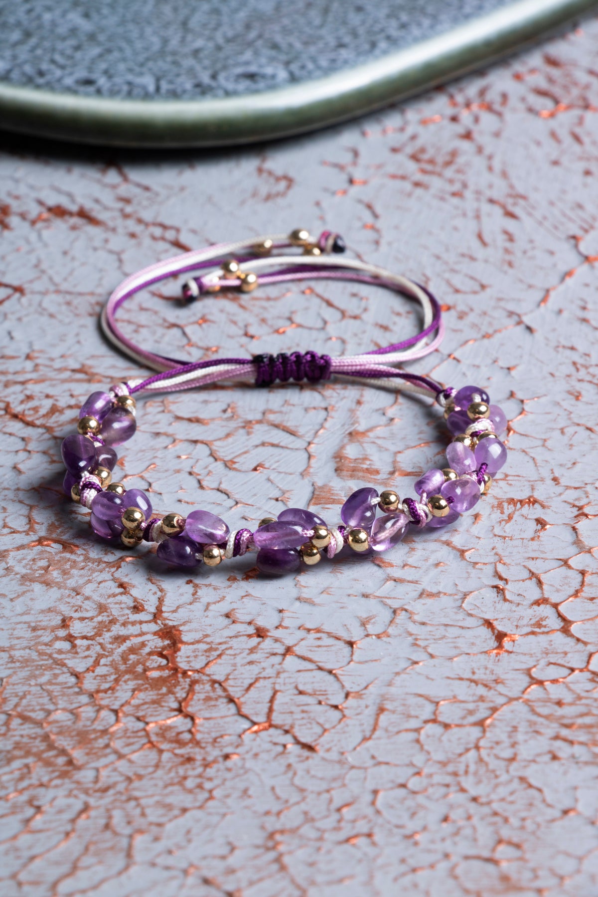 Ametist A Kalite Natürel Taşlar Makrome Bileklik