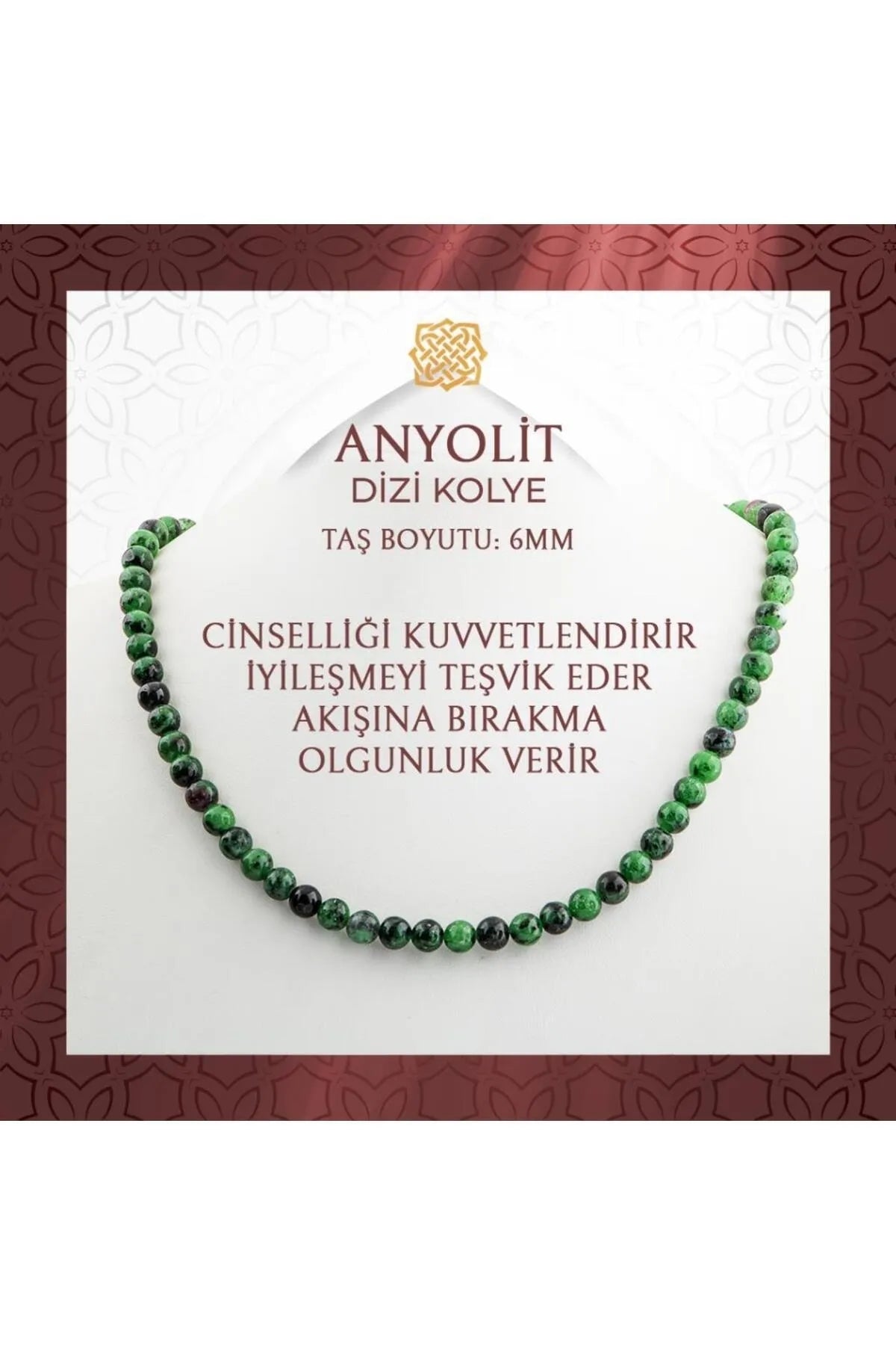 Anyolit 6 mm Dizi Doğal Taş Kolye
