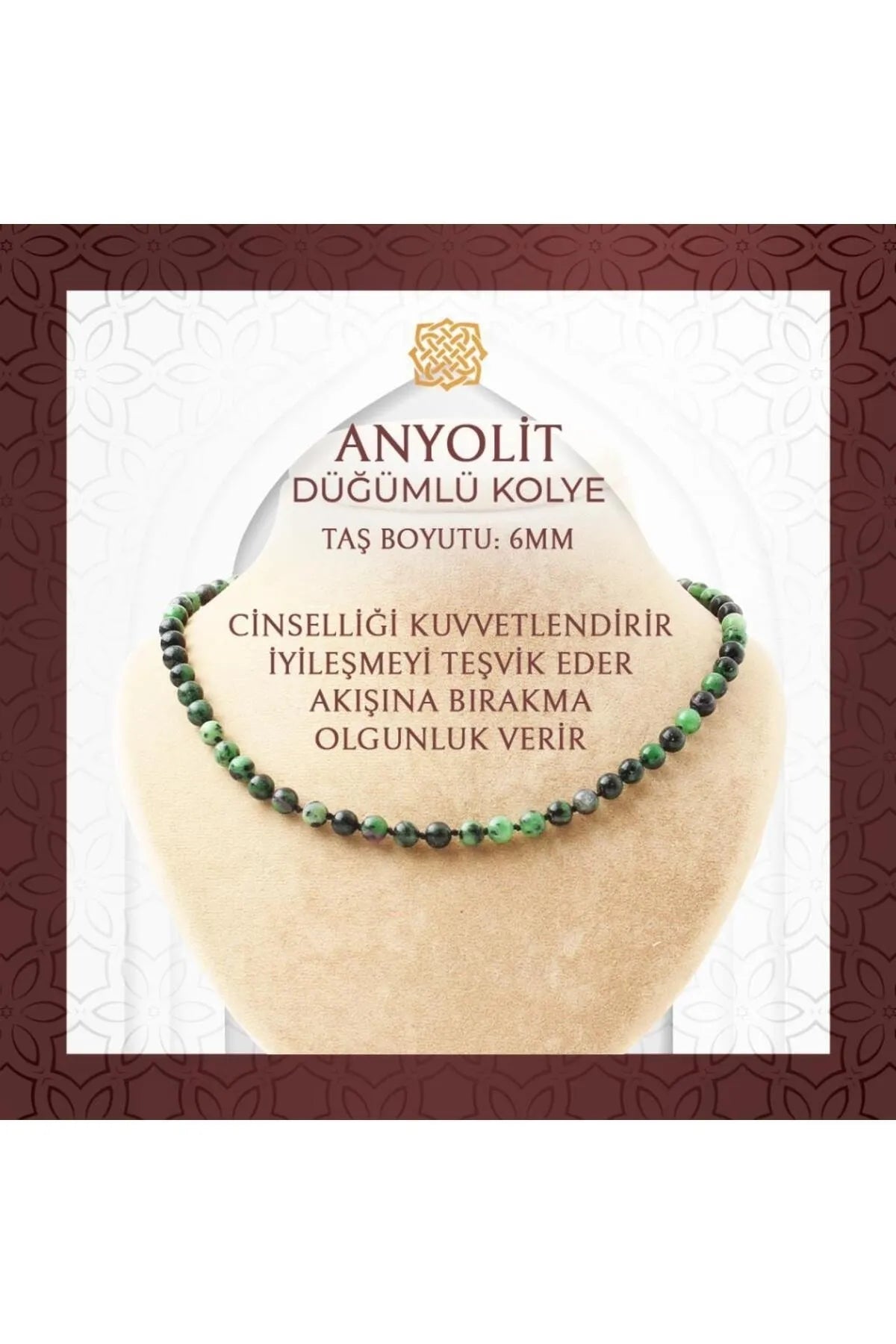 Anyolit 6 mm Düğümlü Doğal Taş Kolye