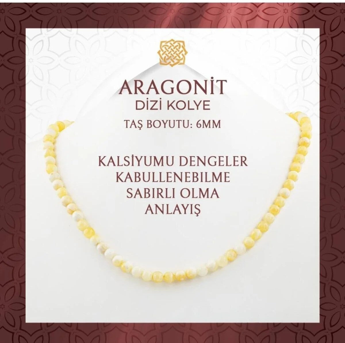 Aragonit 6 mm Dizi Doğal Taş Kolye
