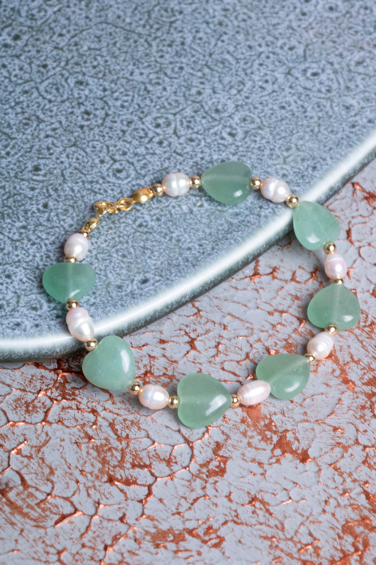 Aventurin &amp; İnci &amp; Gümüş Kapama Bileklik