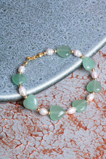 Aventurin &amp; İnci &amp; Gümüş Kapama Bileklik