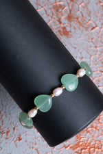 Aventurin &amp; İnci &amp; Gümüş Kapama Bileklik