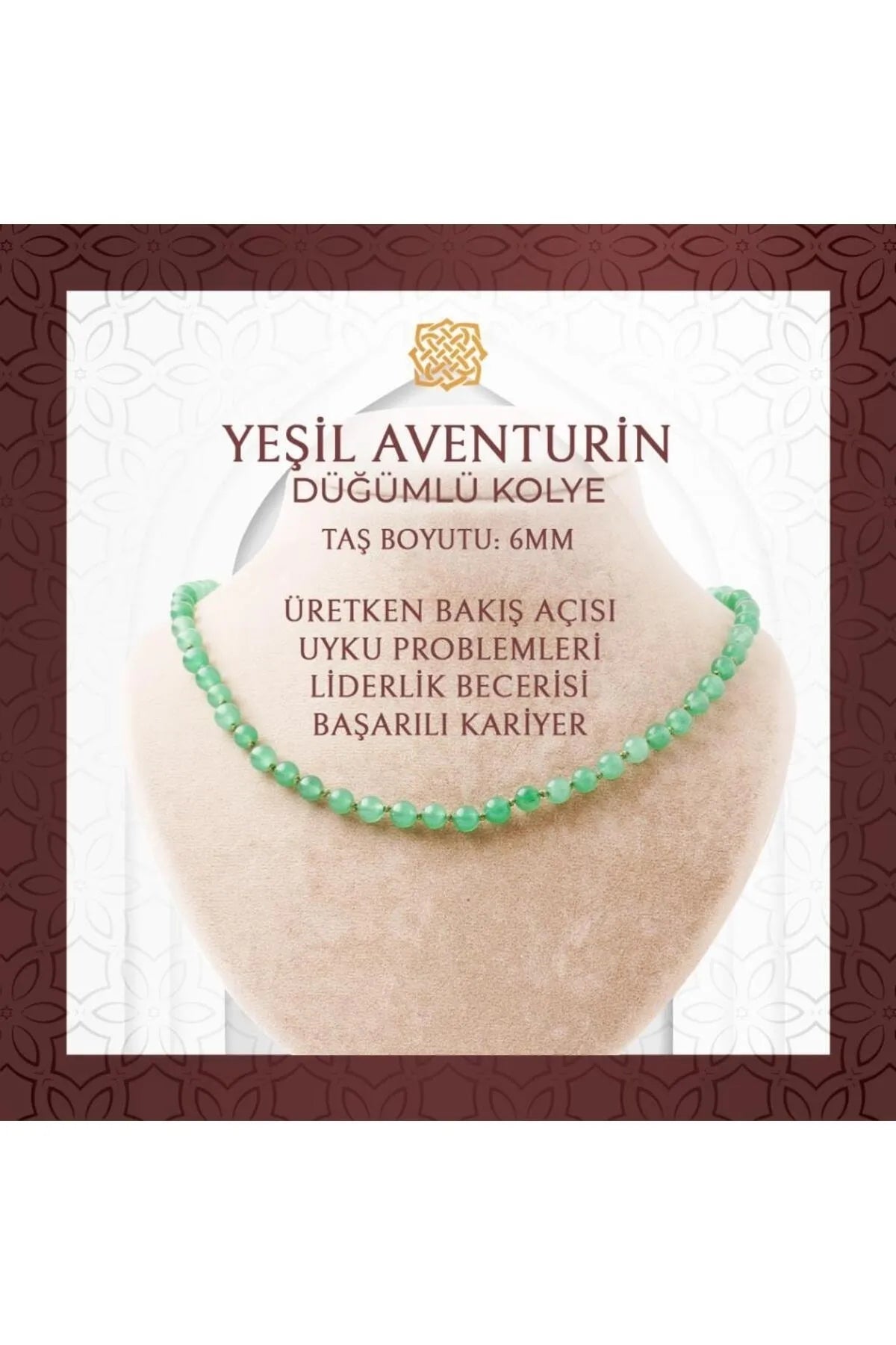 Aventurin 6 mm Düğümlü Doğal Taş Kolye