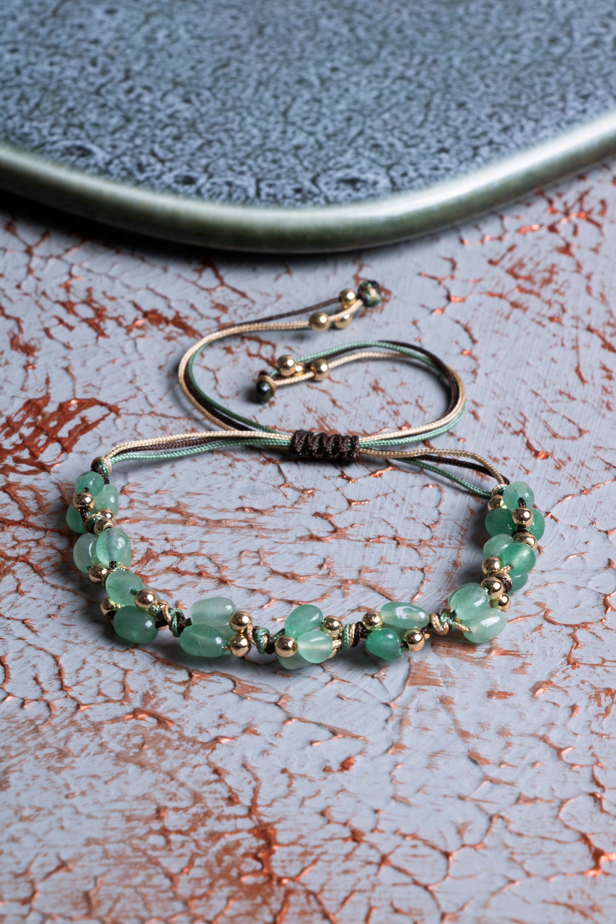 Aventurin A Kalite Natürel Taşlar Makrome Bileklik