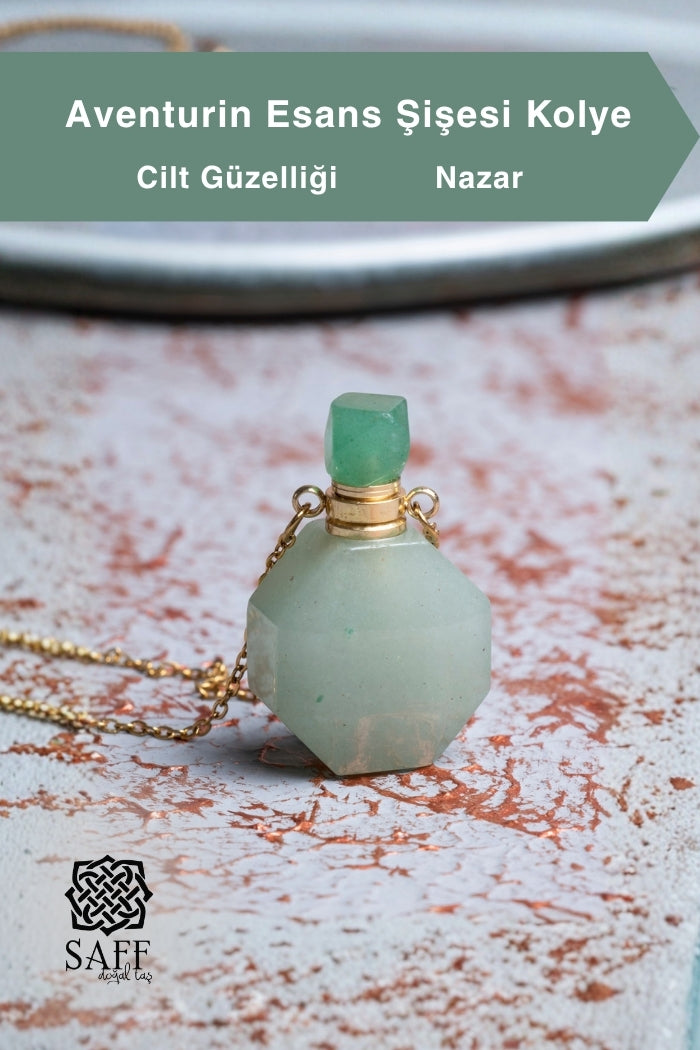 Aventurin Doğal Taş Esans Şişesi Kolye