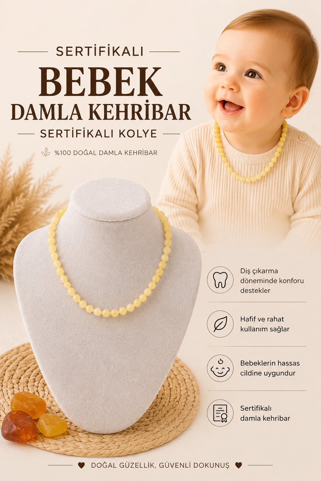 Bebek Damla Kehribar Sertifikalı Kolye 201829