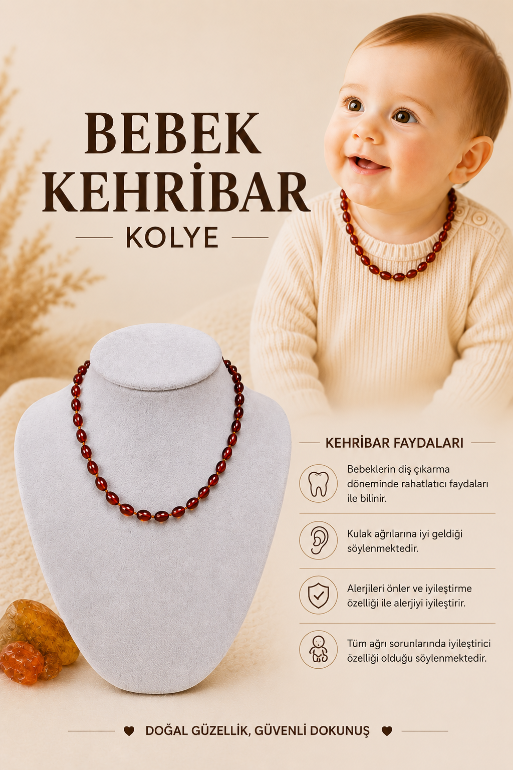 Bebek Kehribar Kolye Sertifikalı Damla Kehribar 209029